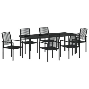 Vidaxl 7 Piece Garden Dining Set Black Pvc Rattan