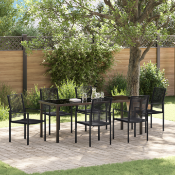 Vidaxl 7 Piece Garden Dining Set Black Pvc Rattan
