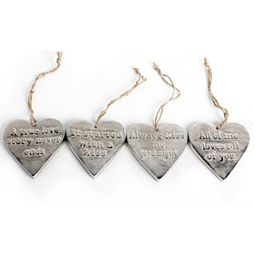 Small Hanging Silver Heart With Love Quote