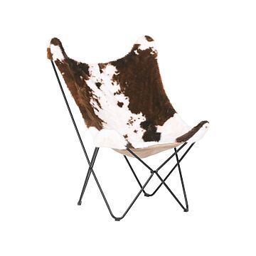 Armchair Brown With White Faux Fur Black Metal Hairpin Legs Butterfly Chair Cow Pattern Traditional Retro Living Room Bedroom Beliani