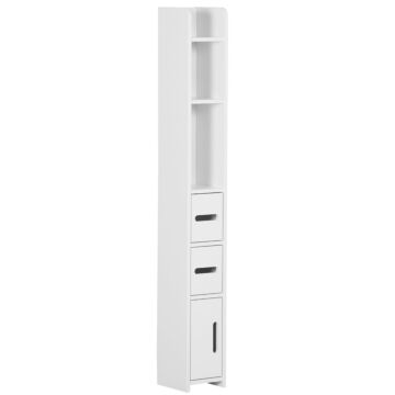 Kleankin Modern Bathroom Storage Cabinet, Freestanding Tall Bathroom Cabinet With Open Shelves And 3 Cupboards With Door, For Bedroom Hallway, White