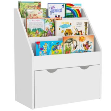 Aiyaplay Bookcase For Kids With Shelves, Drawer, Bookcase, White