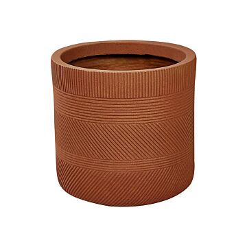 Plant Pot Golden Brown Fibre Clay ⌀ 24 Cm Round Outdoor Flower Pot Embossed Pattern Beliani