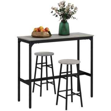 Homcom 3 Piece Bar Table Set With 2 Stools, Industrial Bar Table And Stool Set, Dining Table And Chair Set For Small Space, Grey