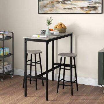 Homcom 3 Piece Bar Table Set With 2 Stools, Industrial Bar Table And Stool Set, Dining Table And Chair Set For Small Space, Grey