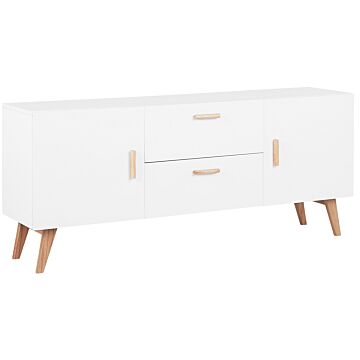 Sideboard White 2 Drawers 2 Cabinets Oak Legs Modern Scandinavian Beliani