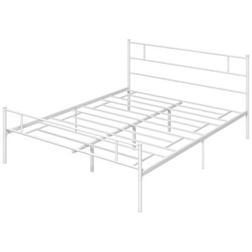 Homcom King Bed Frame, Metal Bed Base With Headboard And Footboard, Metal Slat Support And 31cm Underbed Storage Space