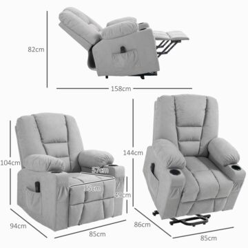 Homcom Oversized Riser And Recliner Chairs For The Elderly, Fabric Upholstered Lift Chair For Living Room With Remote Control, Side Pockets, Cup Holder, Light Grey