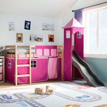 Vidaxl Kids' Loft Bed With Tower Pink 90x190 Cm Solid Wood Pine