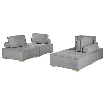 Sofa Set Grey Polyester Fabric 300 X 200 Cm Upholstered 4 Seater Modular Scandinavian Modern Beliani