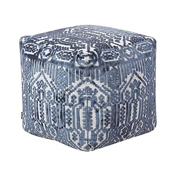 Pouffe Blue Polyester Viscose 45 X 45 X 45 Cm With Eps Filling Thick Cover Tufted Pattern Boho Beliani