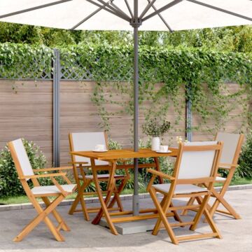 Vidaxl 5 Piece Garden Dining Set Cream White Fabric And Solid Wood