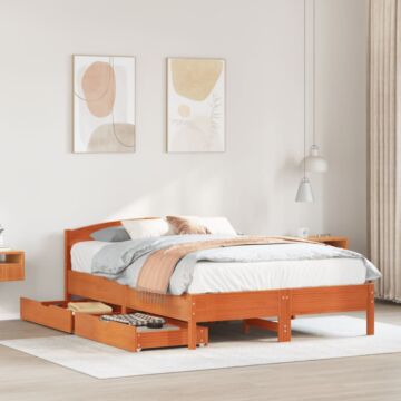 Vidaxl Bed Frame Without Mattress Wax Brown 150x200 Cm King Size Solid Wood Pine