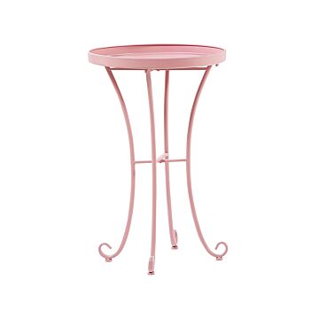 Garden Side Table Pink Metal Round 40 Cm Outdoor Vintage Style Beliani