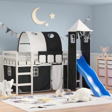 Vidaxl Kids' Loft Bed With Tower White&black 80x200cm Solid Wood Pine