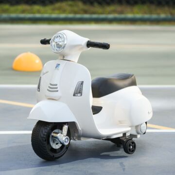 Homcom Vespa Licensed Kids Ride On Motorcycle 6v Battery Powered Electric Trike Toys For 18-36 Months With Horn Headlight White