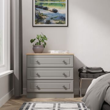 Norfolk 3 Drawer Chest In Dusk Grey & Bardolino Oak