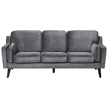 Sofa Grey 3 Seater Velvet Wooden Legs Classic Beliani