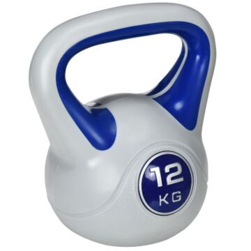 Sportnow Kettlebell, 12kg Kettle Bells With Handle For Home Gym Weight Lifting And Strength Training, Dark Blue And Grey