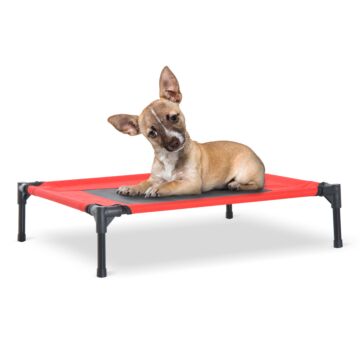 Pawhut Elevated Pet Bed Portable Camping Raised Dog Bed W/ Metal Frame Black And Red (medium)