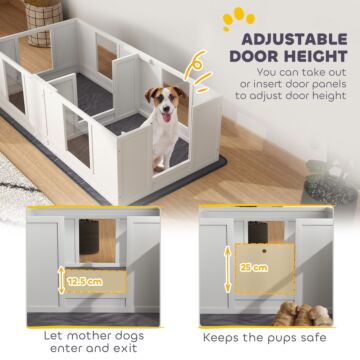 Pawhut Two Room Design Whelping Box For Dogs With Whelping Pad, Clear Panels, Adjustable Entrance, For Small Dogs, 164 X 80cm