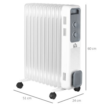 Homcom 2720w Oil Filled Radiator, Portable Electric Heater W/ 3 Heat Settings, Adjustable Thermostat, Safe Power-off, 11 Fins