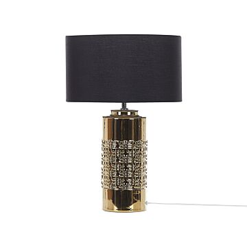 Table Lamp Gold Ceramic 48 Cm Glam Night Light Shade Geometric Pattern Glossy Bedroom Living Room Beliani