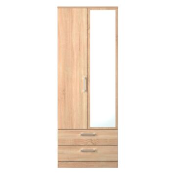 Devon Tall 2 Drawer Mirrored Wardrobe In Bardolino Oak