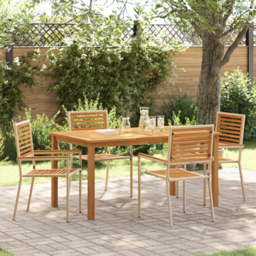 Vidaxl 5 Piece Garden Dining Set Beige Poly Rattan Acacia, Vidaxl Stacking Garden Chairs With Cushions - Set Of 2 In Beige Poly Rattan