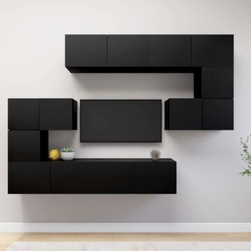 Vidaxl 8 Piece Tv Cabinet Set Black Engineered Wood