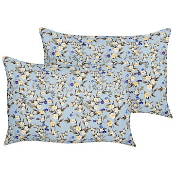 Set Of 2 Outdoor Cushions Blue Polyester 40 X 60 Cm Rectangular Floral Print Pattern Scatter Pillow Garden Patio Beliani