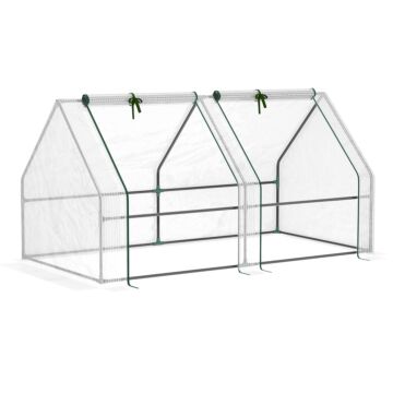Outsunny Mini Small Greenhouse With Steel Frame & Pe Cover & Zippered Window Poly Tunnel Steeple For Plants Vegetables, 180 X 90 X 90 Cm, White