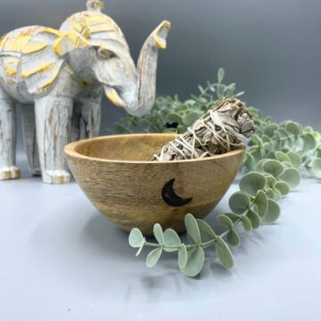 Wooden Smudge And Ritual Offerings Bowl - Three Moons - 13x7cm