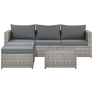 Garden Lounge Set Brown White Cushions Pe Rattan For 2 People 3 Piece Outdoor Set With Side Table Beliani