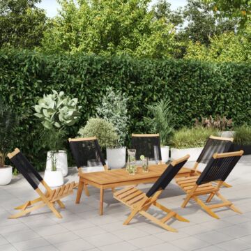 Vidaxl Folding Garden Chairs 6 Pcs Black Solid Wood Acacia