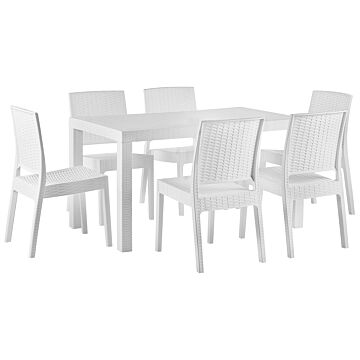Garden Dining Set White Rectangular Table 6 Seater Coastal Beliani