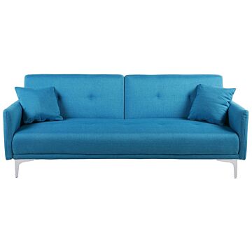 Sofa Bed Sea Blue 3 Seater Buttoned Seat Click Clack Beliani
