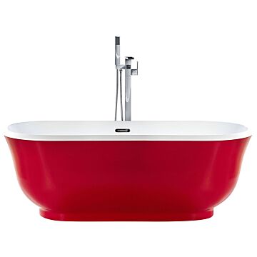 Freestanding Bath Red Sanitary Acrylic Oval Single 170 X 77 Cm Modern Design Beliani