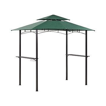 Gazebo Dark Green Fabric Black Steel 240 X 148 Cm Metal Frame Canopy With Hooks And Shelves Garden Pavilion Beliani