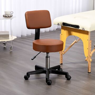 Homcom Beautician's Swivel Salon Chair W/ Padded Seat Back 5 Wheels Adjustable Height Salon Hairdressers Tattoo Spa Rolling Cushion Professional 48cm Brown