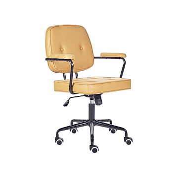Office Chair Yellow Faux Leather Swivel Adjustable Height With Armrests Home Office Study Traditional Beliani