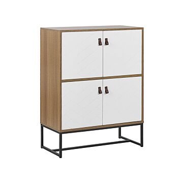 Sideboard Light Wood With White Metal Legs Storage Cabinet 2 Compartments 4 Doors 100 X 76 Cm Modern Traditional Living Room Furniture Beliani
