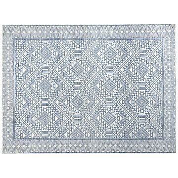 Area Rug Blue And White Polyester 300 X 400 Cm Geometric Pattern Solid Colour Modern Minimalistic Living Room Rug Beliani