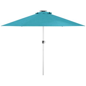 Outsunny Led Patio Umbrella, Lighted Deck Umbrella With 4 Lighting Modes, Solar & Usb Charging, Blue