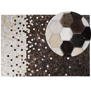 Area Rug Brown With Beige Leather 160 X 230 Cm Rustic Patchwork Beliani