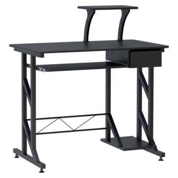 Homcom Computer Pc Desk Table With Display Stand, Sliding Keyboard Tray Drawer And Host Box Shelf Home Office Workstation Gaming Black