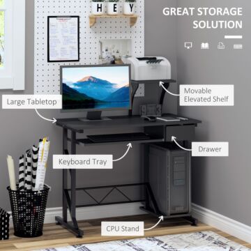 Homcom Computer Pc Desk Table With Display Stand, Sliding Keyboard Tray Drawer And Host Box Shelf Home Office Workstation Gaming Black