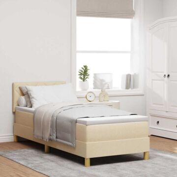 Vidaxl Box Spring Bed With Mattress & Led Cream 80x200 Cm Fabric