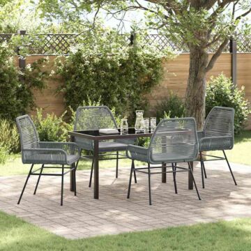 Vidaxl 5 Piece Garden Dining Set With Cushions Grey Poly Rattan