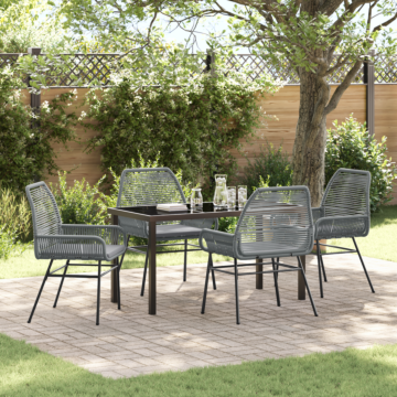 Vidaxl 5 Piece Garden Dining Set With Cushions Grey Poly Rattan